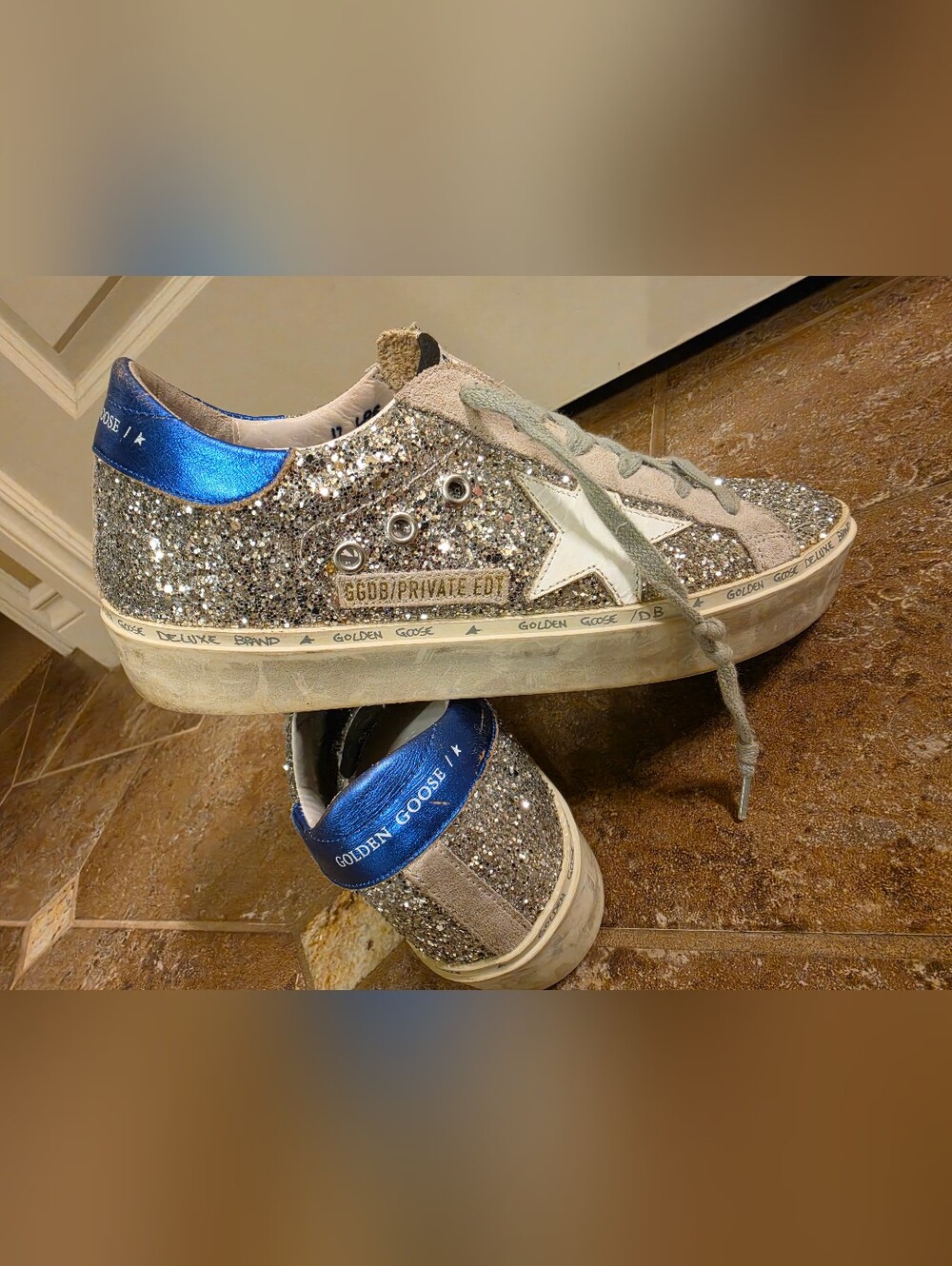 Golden Goose Kids Glitter Low-Top Sneakers in Silver